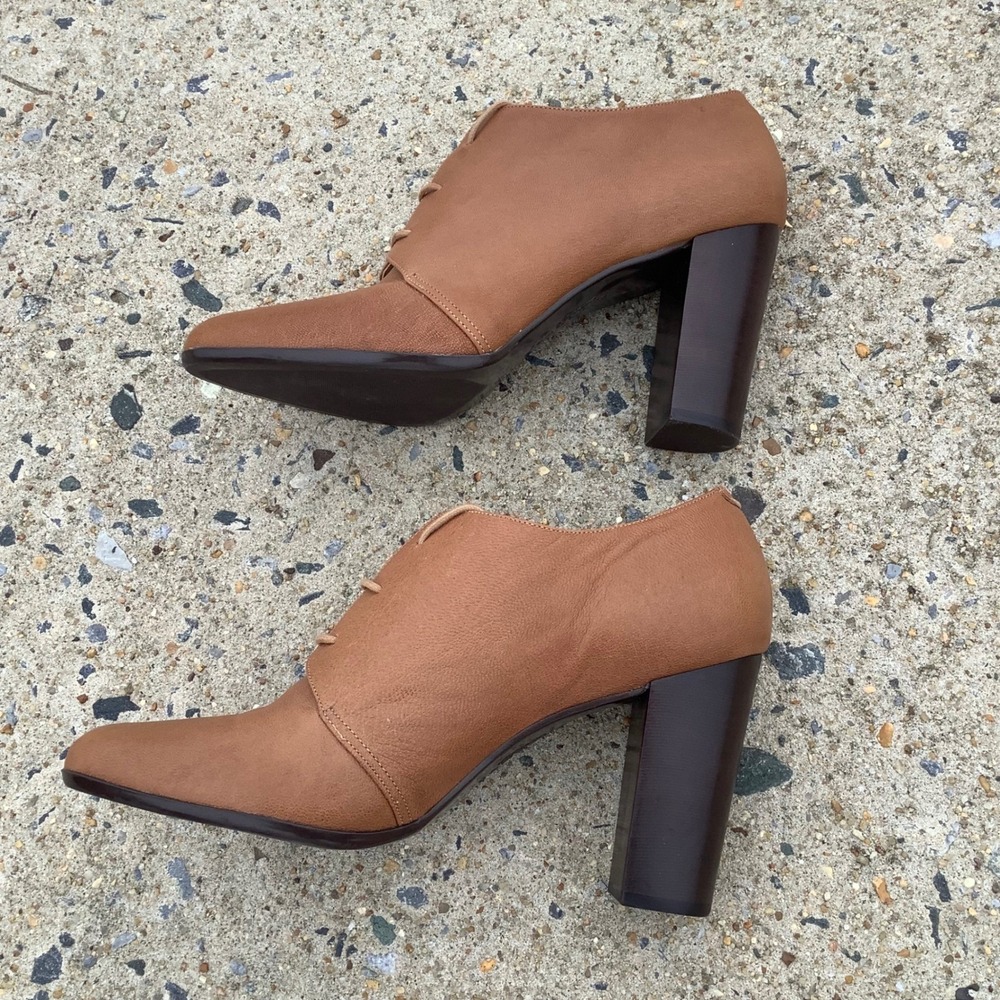 Talbots Womens Tan Brown Leather Lace Up Block Heel Booties Shooties Size 11B